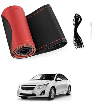 MATIES Hand Stiched Steering Cover For Chevrolet Cruze(Red/Black, Leatherite)