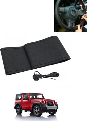 MATIES Hand Stiched Steering Cover For Mahindra Thar(Black, Leatherite)