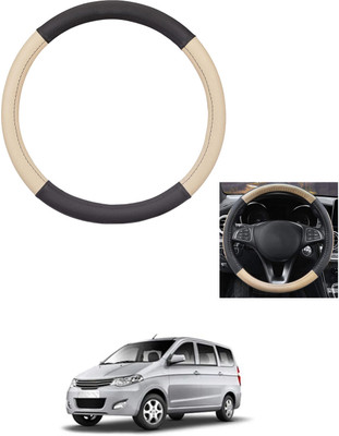 MATIES Steering Cover For Chevrolet Enjoy(Beige/Black, Leather)