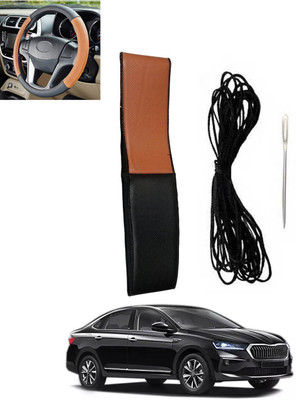 monolive Hand Stiched Steering Cover For Skoda Universal For Car(Tan, Black, Leatherite)