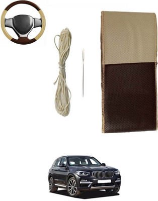 MATIES Hand Stiched Steering Cover For BMW X3(Beige/Brown, Leatherite)