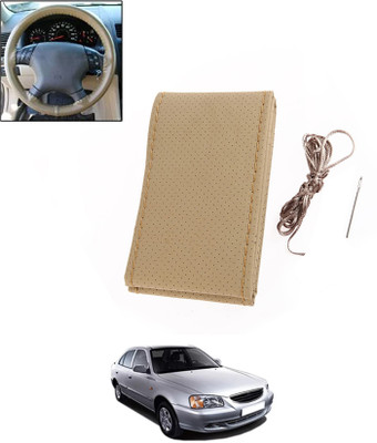 ABJD Hand Stiched Steering Cover For Universal For Car Accent(Beige, Leatherite)