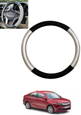 ABJD Steering Cover For Honda Amaze(Silver, Black, Leatherite)
