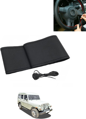 MATIES Hand Stiched Steering Cover For Mahindra Marshal(Black, Leatherite)