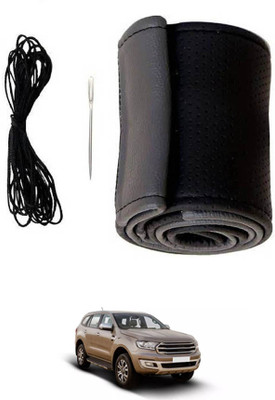 MATIES Hand Stiched Steering Cover For Ford Endeavour(Black/Grey, Leatherite)