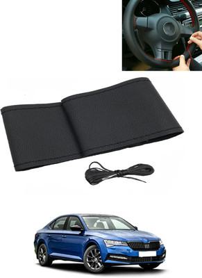 AYW Hand Stiched Steering Cover For Skoda Superb(Black, Leatherite)