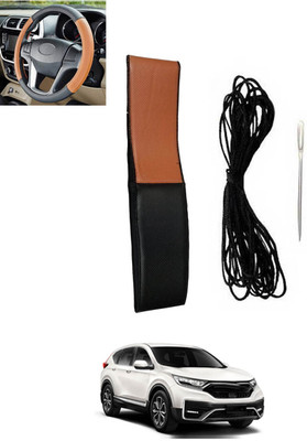 RKPSP Hand Stiched Steering Cover For Honda Universal For Car(Tan, Black, Leatherite)