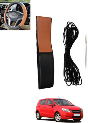 monolive Hand Stiched Steering Cover For Chevrolet Sail UVA(Tan, Black, Leatherite)