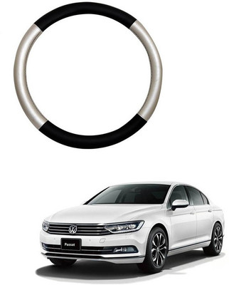 RKPSP Hand Stiched Steering Cover For Universal For Car Passat(Silver/Black, Leatherite)