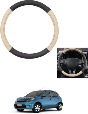 MATIES Steering Cover For Nissan Micra Active(Beige/Black, Leather)