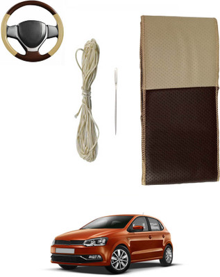 monolive Hand Stiched Steering Cover For Volkswagen Polo(Brown/Beige, Leatherite)