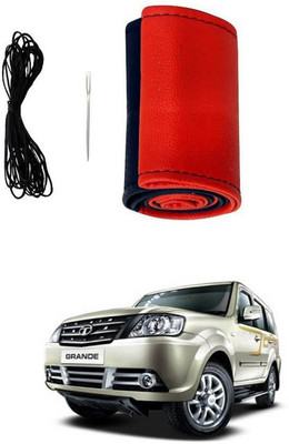 RKPSP Hand Stiched Steering Cover For Universal For Car Sumo Grande(Red/Black, Leatherite)