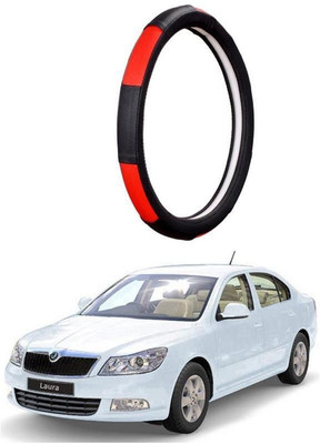 AUTO PEARL Steering Cover For Skoda Laura(Gold Blaze Black and Red, Leatherite)