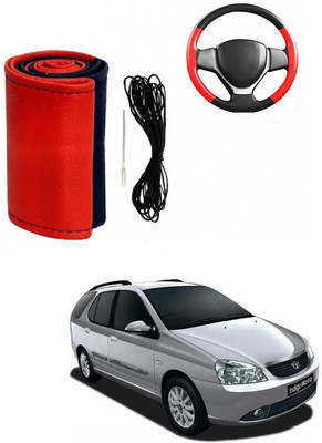 Autocom Hand Stiched Steering Cover For Tata Indigo Marina(Red, Black, Leather)