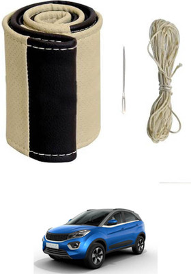ABJD Hand Stiched Steering Cover For Tata Universal For Car(Beige, Black, Leatherite)
