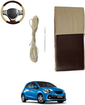 monolive Hand Stiched Steering Cover For Honda Brio(Brown/Beige, Leatherite)