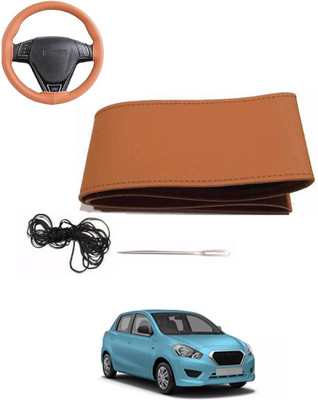 MATIES Hand Stiched Steering Cover For Datsun Go(Tan, Leatherite)
