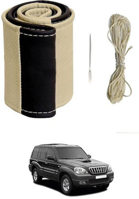MATIES Hand Stiched Steering Cover For Hyundai Terracan(Beige/Black, Leatherite)
