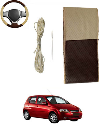 monolive Hand Stiched Steering Cover For Chevrolet Aveo UVA(Brown/Beige, Leatherite)