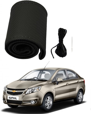 ARNEJA Hand Stiched Steering Cover For Chevrolet Sail(Black, Leather)