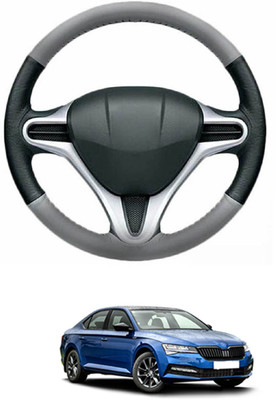 MATIES Steering Cover For Skoda Superb(Grey, Black, Leather)