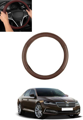 ABJD Steering Cover For Skoda Superb(Brown, Leatherite)