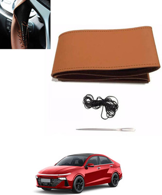 ABJD Hand Stiched Steering Cover For Hyundai Verna(Tan, Leatherite)