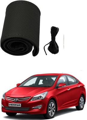 arneja trading company Hand Stiched Steering Cover For Hyundai Fluidic Verna(Black, Leather)