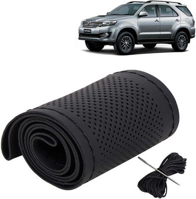 Kingsway Hand Stiched Steering Cover For Toyota Fortuner(Black Color with Black Thread, Leatherite)