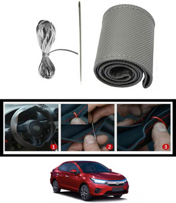 MATIES Hand Stiched Steering Cover For Honda Universal For Car(Grey, Leatherite)