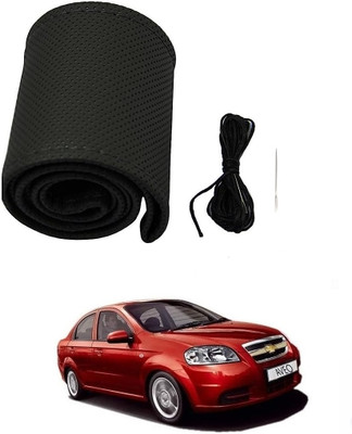ARNEJA Hand Stiched Steering Cover For Chevrolet Aveo(Black, Leather)