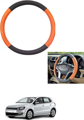MATIES Steering Cover For Volkswagen Polo(Tan/Black, Leather)