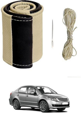 MATIES Hand Stiched Steering Cover For Universal For Car SX4(Beige/Black, Leatherite)