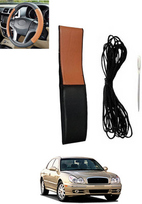 monolive Hand Stiched Steering Cover For Hyundai Sonata(Tan, Black, Leatherite)