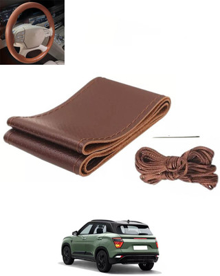 monolive Hand Stiched Steering Cover For Hyundai Creta(Brown, Leatherite)