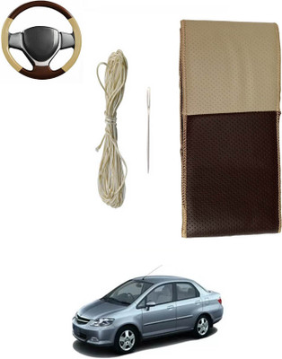 monolive Hand Stiched Steering Cover For Honda Universal For Car(Brown/Beige, Leatherite)