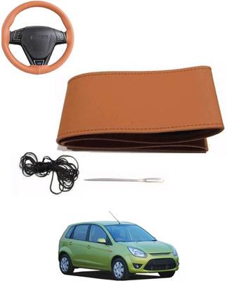 MATIES Hand Stiched Steering Cover For Ford Figo(Tan, Leatherite)