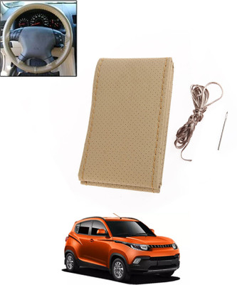 ABJD Hand Stiched Steering Cover For Mahindra KUV100(Beige, Leatherite)