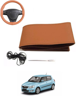 MATIES Hand Stiched Steering Cover For Skoda Fabia(Tan, Leatherite)