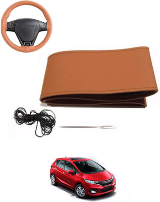 MATIES Hand Stiched Steering Cover For Honda Jazz(Tan, Leatherite)