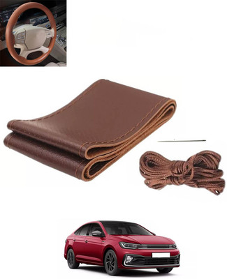 RKPSP Hand Stiched Steering Cover For Volkswagen Universal For Car(Brown, Leatherite)