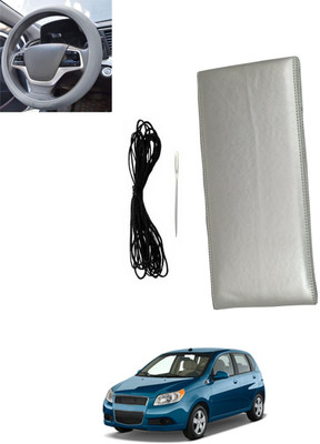 monolive Hand Stiched Steering Cover For Chevrolet Aveo(Silver, Leatherite)