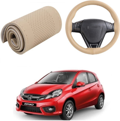 Autocom Hand Stiched Steering Cover For Honda Brio(Beige, Leather)