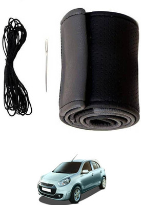 ABJD Hand Stiched Steering Cover For Toyota Pulse(Grey, Black, Leatherite)
