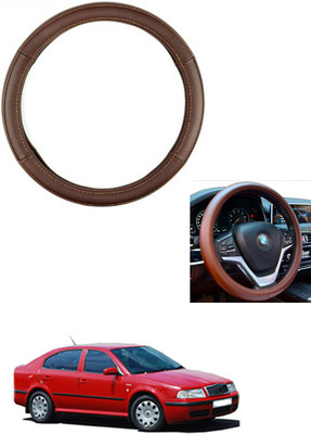 MATIES Steering Cover For Skoda Octavia(Brown, Leather)
