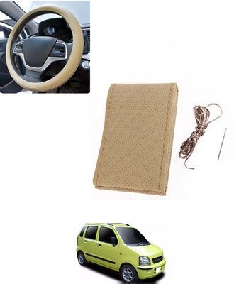 AYW Hand Stiched Steering Cover For Universal For Car WagonR(Beige, Leatherite)