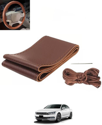 MSNP Hand Stiched Steering Cover For Volkswagen Passat(Brown, Leatherite)