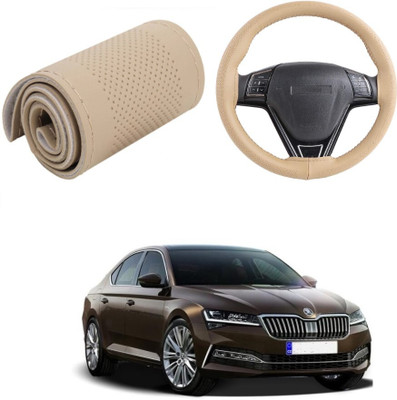 Arnejas Hand Stiched Steering Cover For Skoda Superb(Beige, Leather)