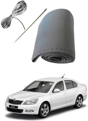 RKPSP Hand Stiched Steering Cover For Universal For Car Laura(Grey, Leatherite)