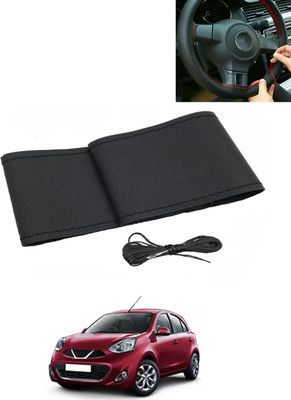 AYW Hand Stiched Steering Cover For Nissan Micra(Black, Leatherite)